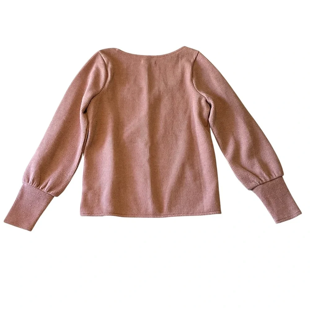 Madewell Square Neck Ribbed Puff Sleeve Top Dusty Rose Pink Womens Small‎